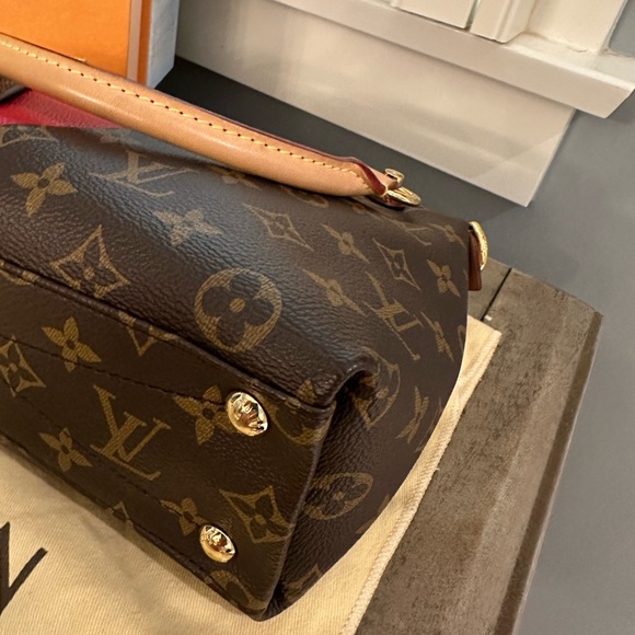 Louis Vuitton Monogram Canvas Red Leather V Tote Two-Way Handbag Purse - Picture 6 of 15